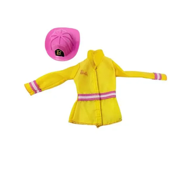 Barbie Doll Firefighter Yellow Jacket With Pink Helmet Career Doll Clothes 2014 - Picture 13 of 13